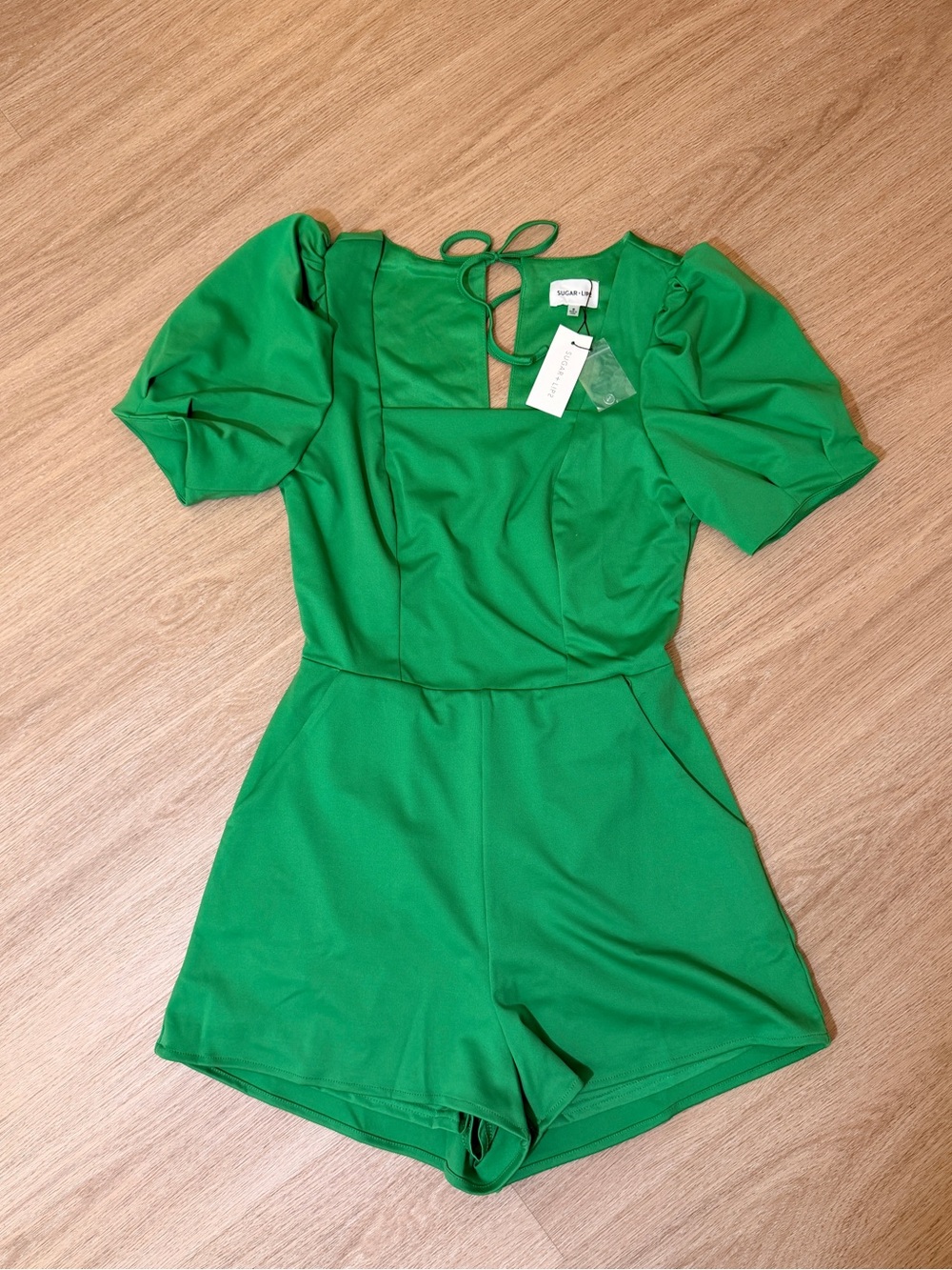 Sugarlips Green Puff Sleeve Romper